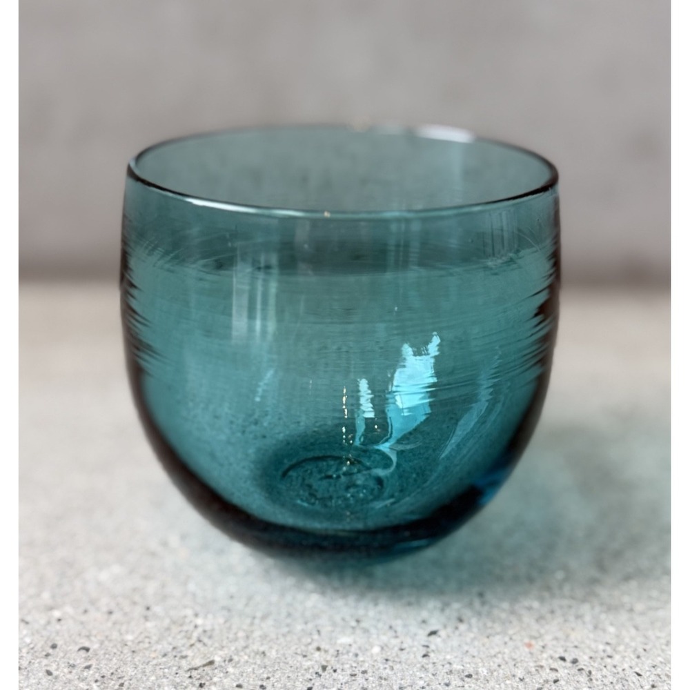 Glassybaby Marine Blue Hand Blown Glass Drinker Votive Candle Holder Teal Rare!‎